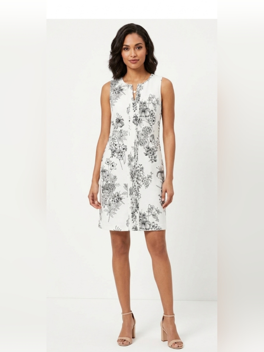 Banana Rep.Women White Dress Sleeveless  Beautiful Black Flowers Print Size 4